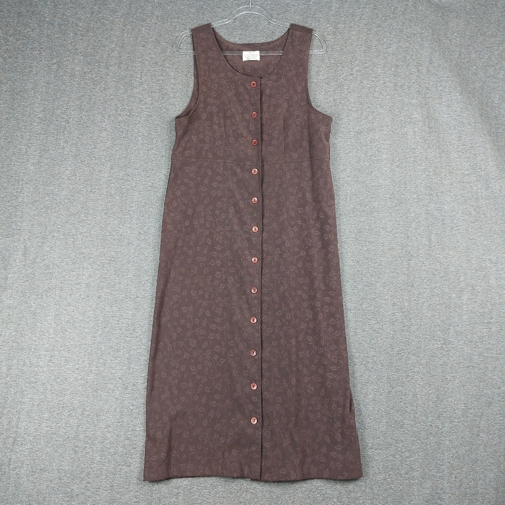 CHRISTOPHER & BANKS WOMENS 90S Y2K BROWN SLEEVELESS SUEDE BUTTON FRONT DRESS S